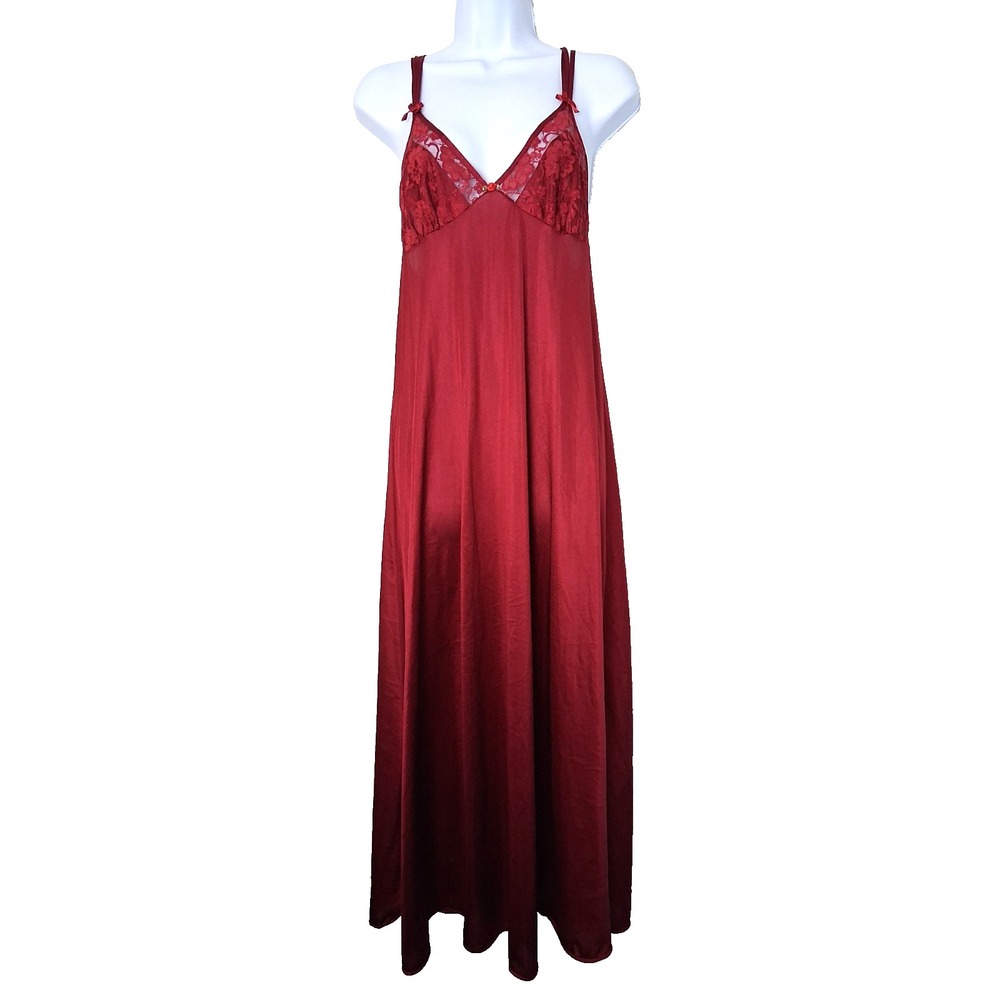 Vintage Strappy Baby Doll Lace‎ Trim Maxi Slip Dress Lingerie Sz S Vampy Fairy